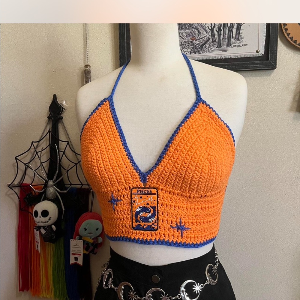 Orange Crochet Halter Top